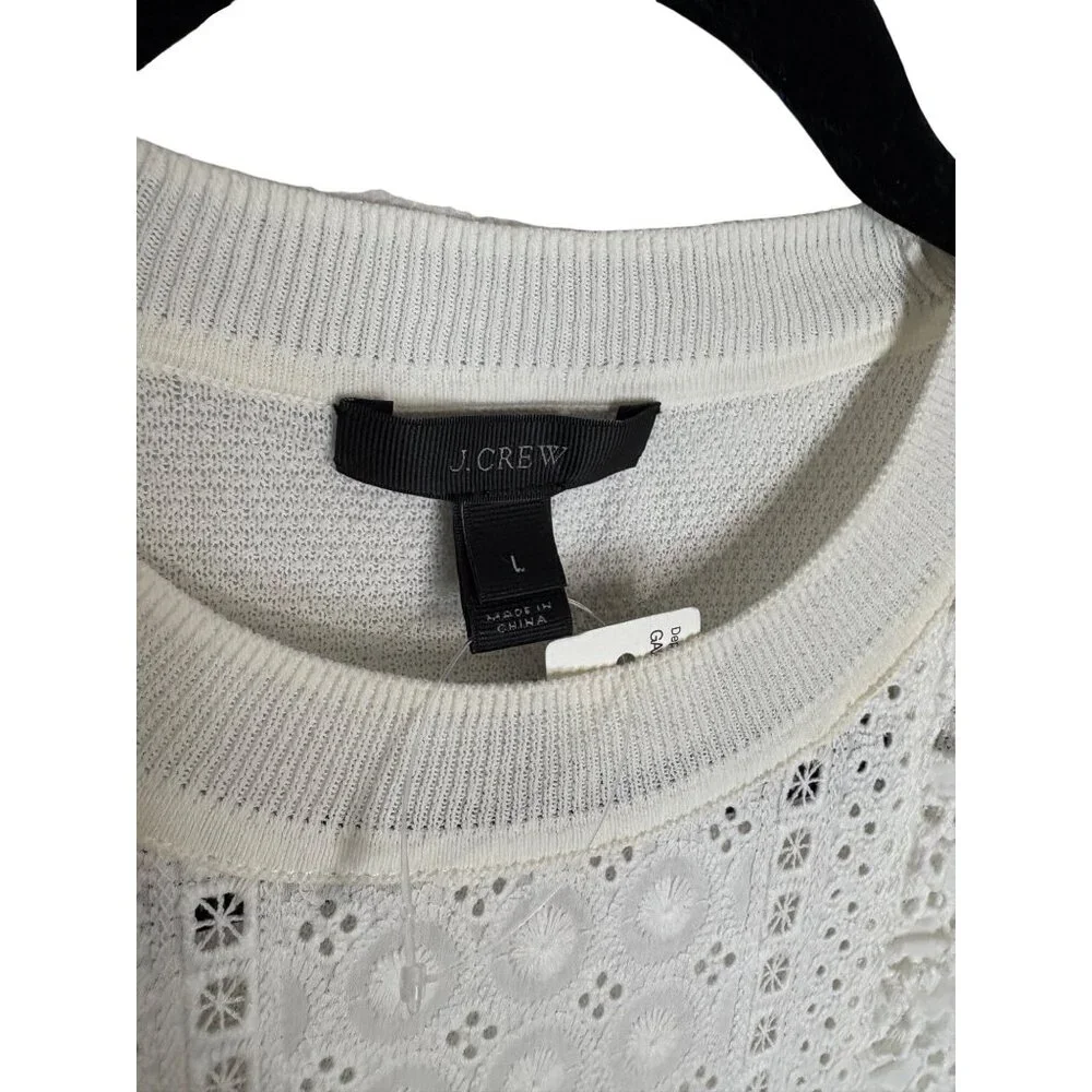 NWT J.Crew Cotton Eyelet Cotton Romantic Sweater-sz Large